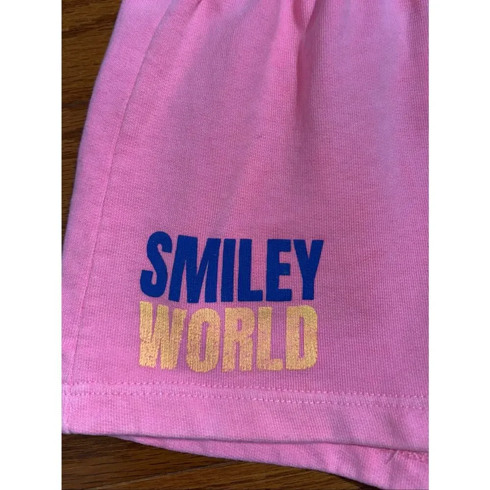 Zara Kids x Smiley World Neon Pink Sequin Smiley Face Cotton Shorts Size 6